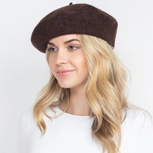 Brown Leopard Print Wool Beret Hat